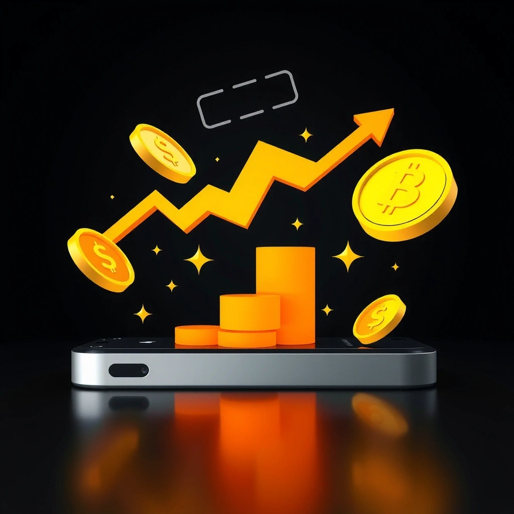 Icono de gaming móvil con elementos financieros