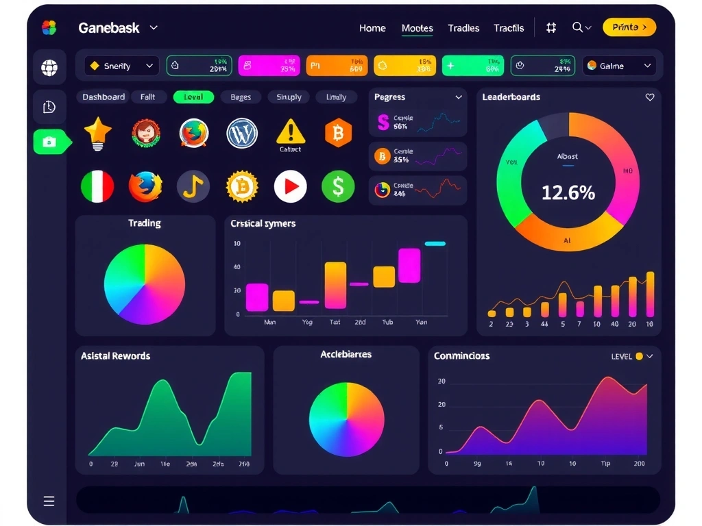 Dashboard de trading gamificado con elementos de juego