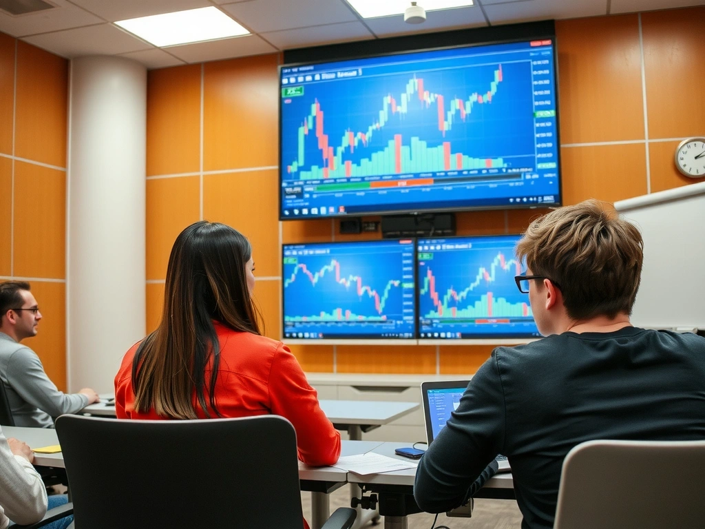 Estudiantes aprendiendo trading de manera interactiva