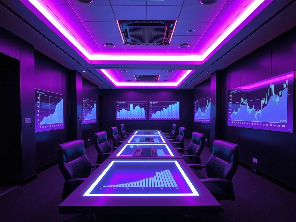 Oficina futurista con estética neón